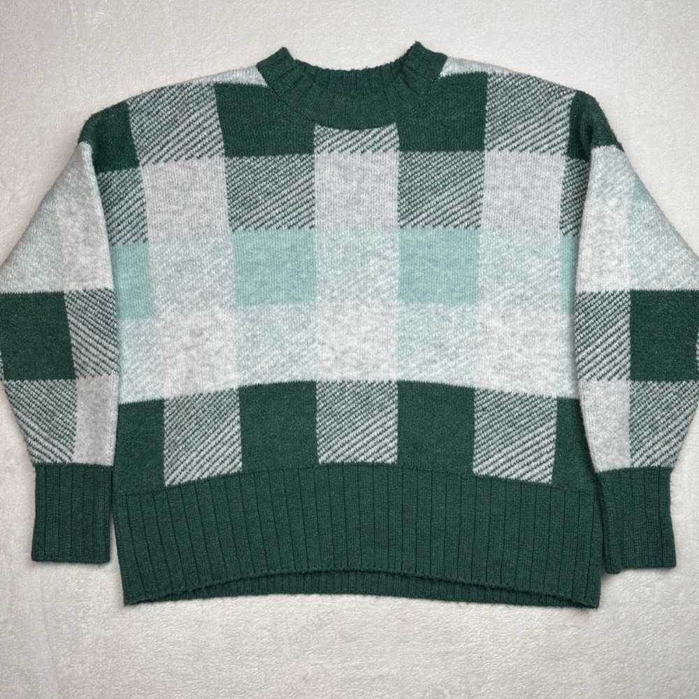A New Day Women's Green Buffalo Check‎ Plaid Crew Neck Sweater Size L